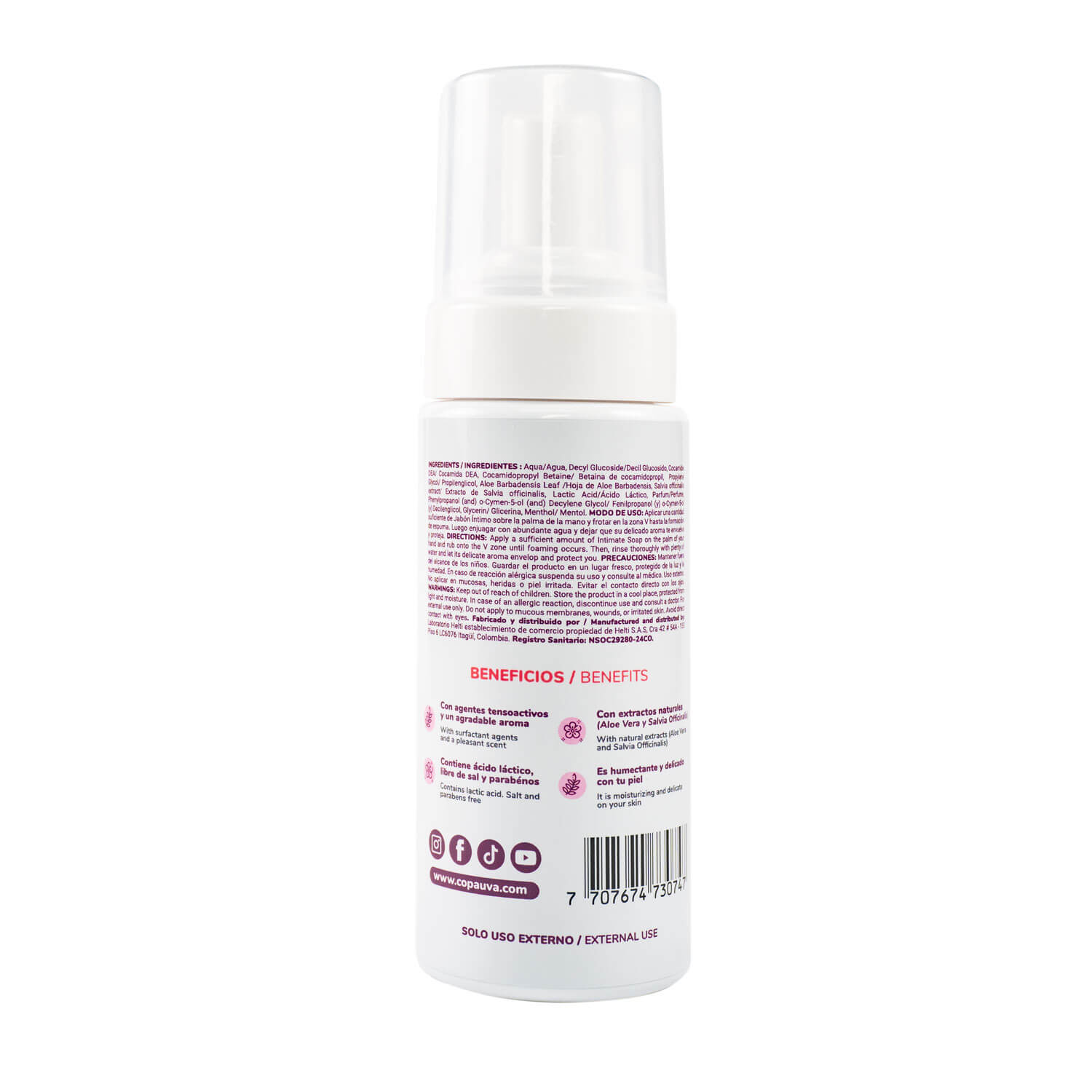 Jabón Íntimo UVA Espuma - Aceites Esenciales Aromas Colombianas - Renace Jeox
